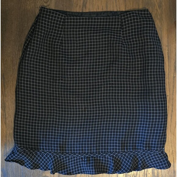Vintage 90s y2k‎ Ruffle Bow Skirt Beaded Black White Lining Michelle Petite 4P - Picture 3 of 8